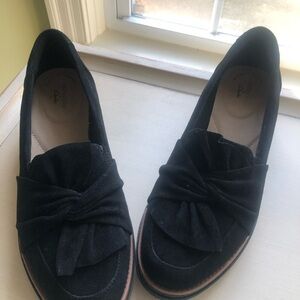 Clarks Women's Black Suede Loafers with Bow